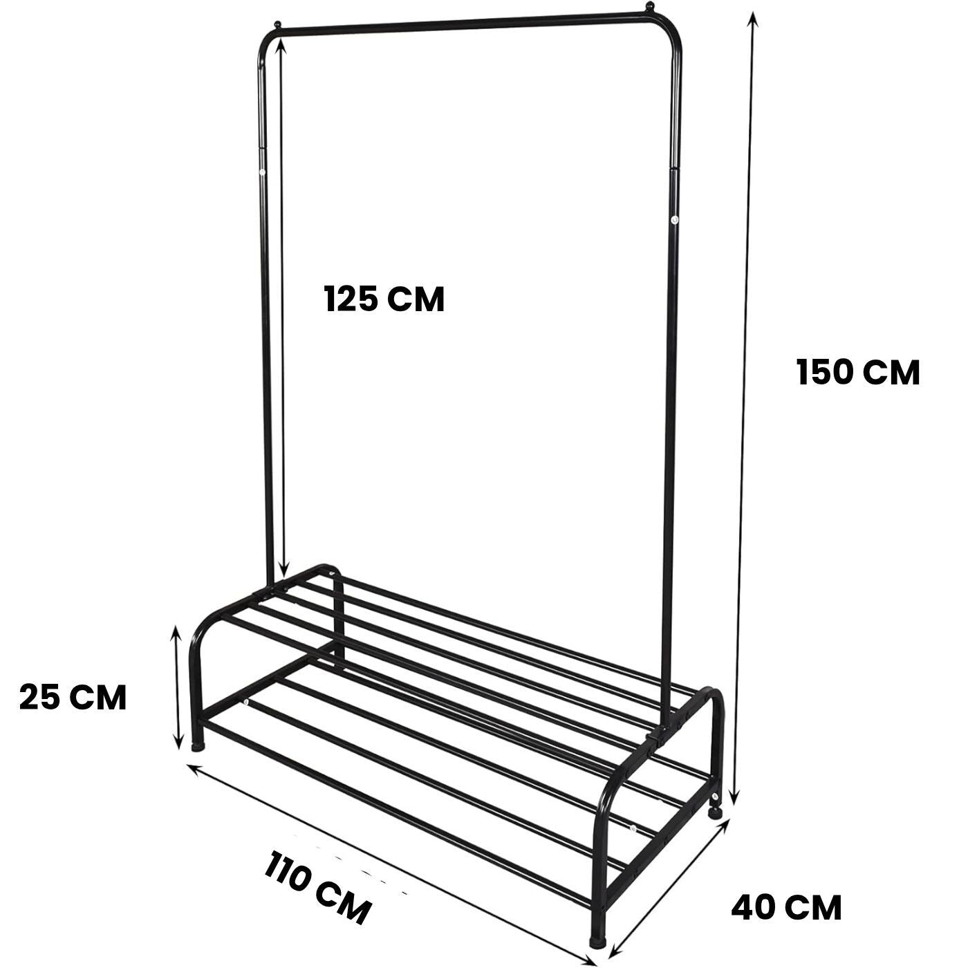 Dimensions of HavenzUp freestanding clothes and shoes rack measuring 150 x 110 x 40 cm