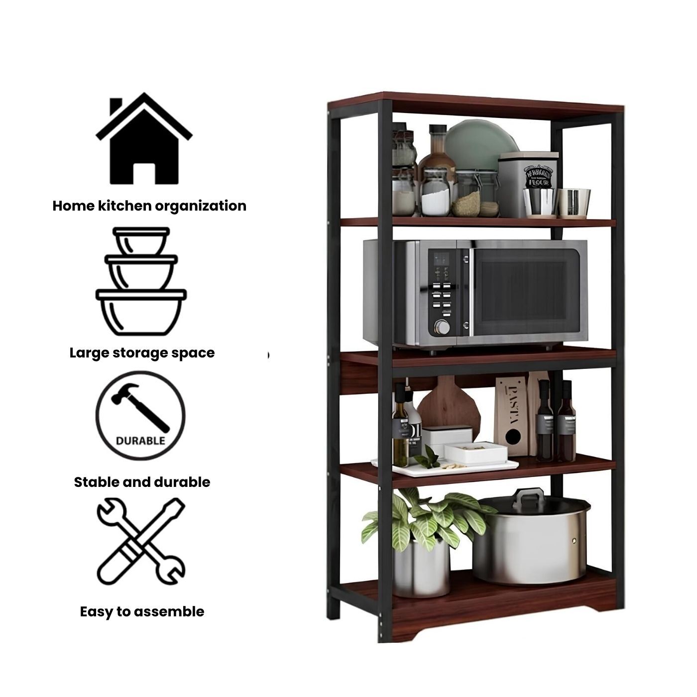 Key features and benefits of 5-tier kitchen baker's rack with microwave stand and storage shelves