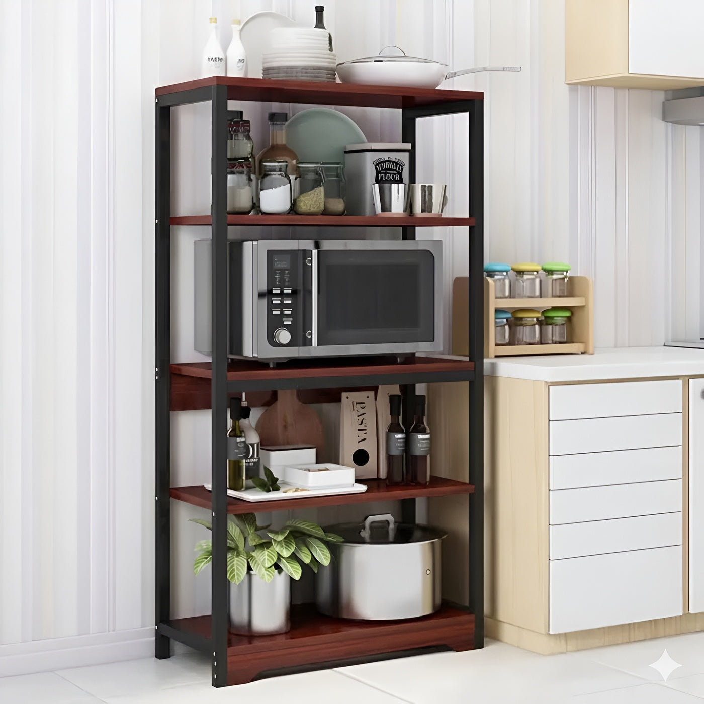 5-tier kitchen baker's rack microwave stand with storage shelves and spice organizer