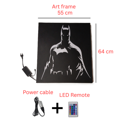 Batman LED wall art box includes frame, power cable, and remote