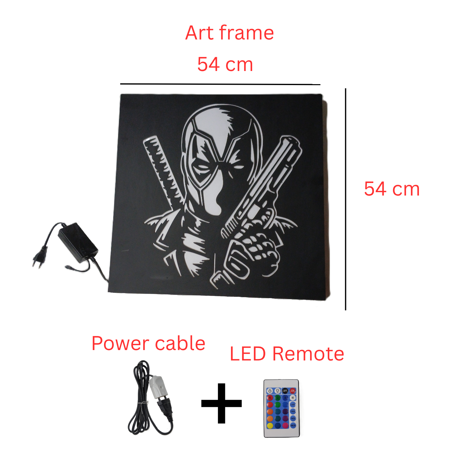 Deadpool LED wall art package contents including frame and remote