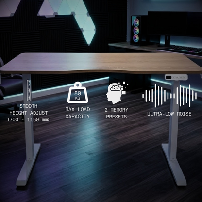 Electric standing desk features including low noise motor and smooth height adjustment