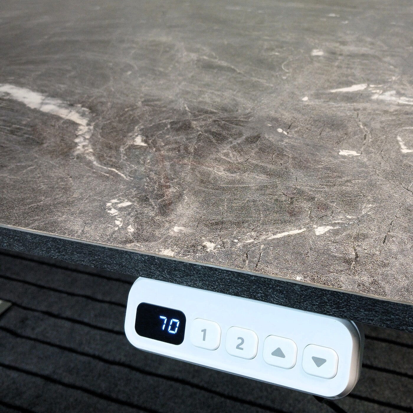 Electric standing desk with gray marble style high gloss tabletop