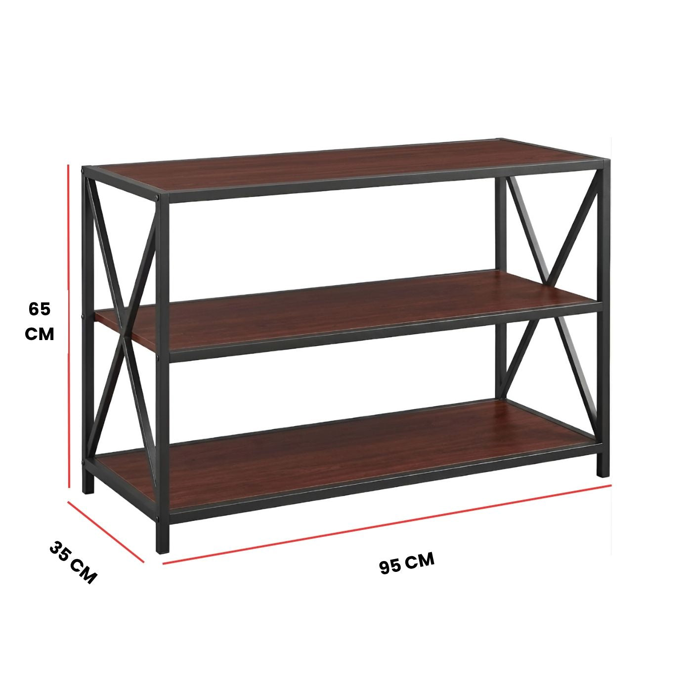 Dimensions of HavenzUp 3-tier console table measuring 95 cm wide, 65 cm high and 35 cm deep