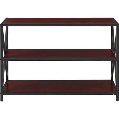 Empty HavenzUp 3-tier console table featuring mahogany MDF shelves and black metal frame for hallway and living room storage