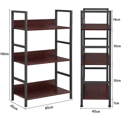 Dimensions of HavenzUp 3-tier kitchen microwave stand measuring 80 x 40 x 100 cm with mahogany shelves and black metal frame