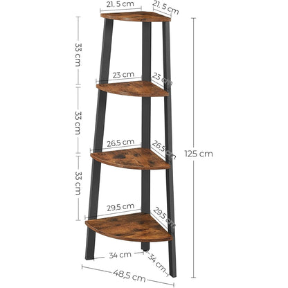Dimensions of HavenzUp 4-tier corner shelf showing 125 cm height and 48 cm width

