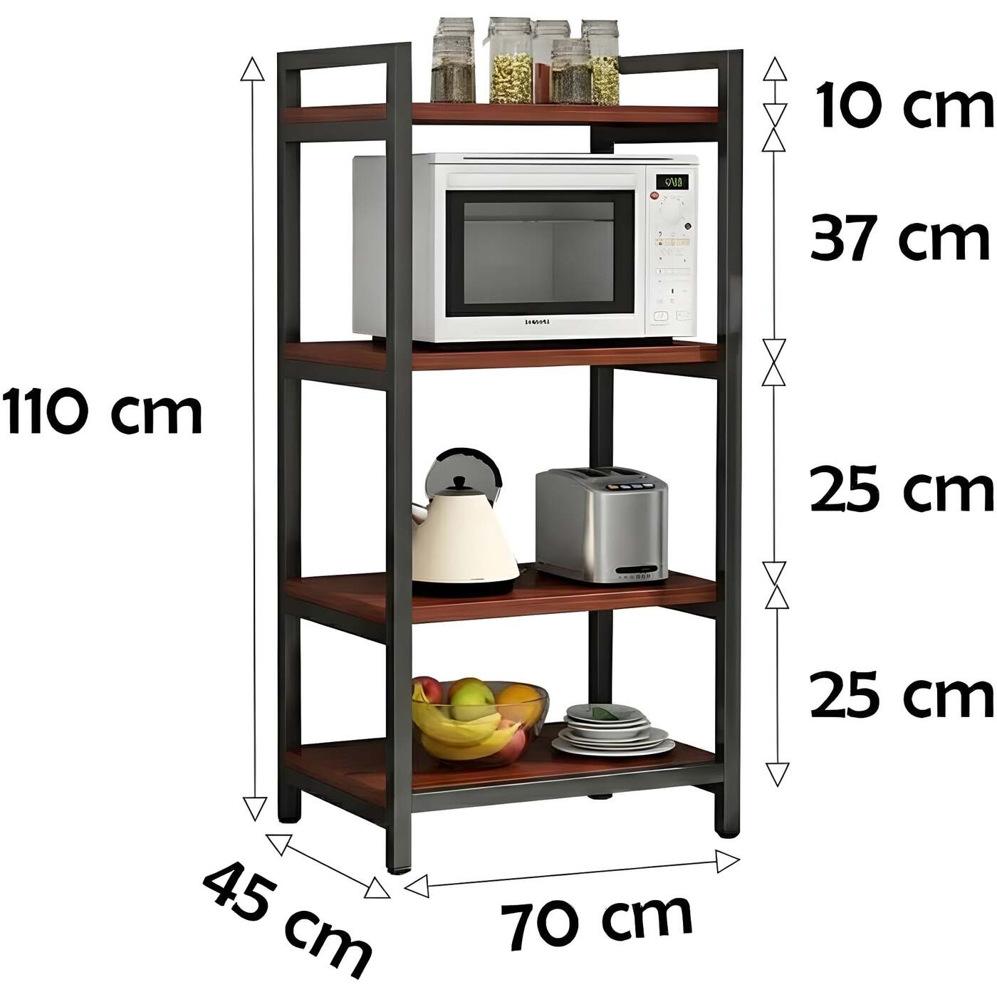 HavenzUp 4-tier kitchen storage rack dimensions 110 x 70 x 45 cm with detailed size specifications