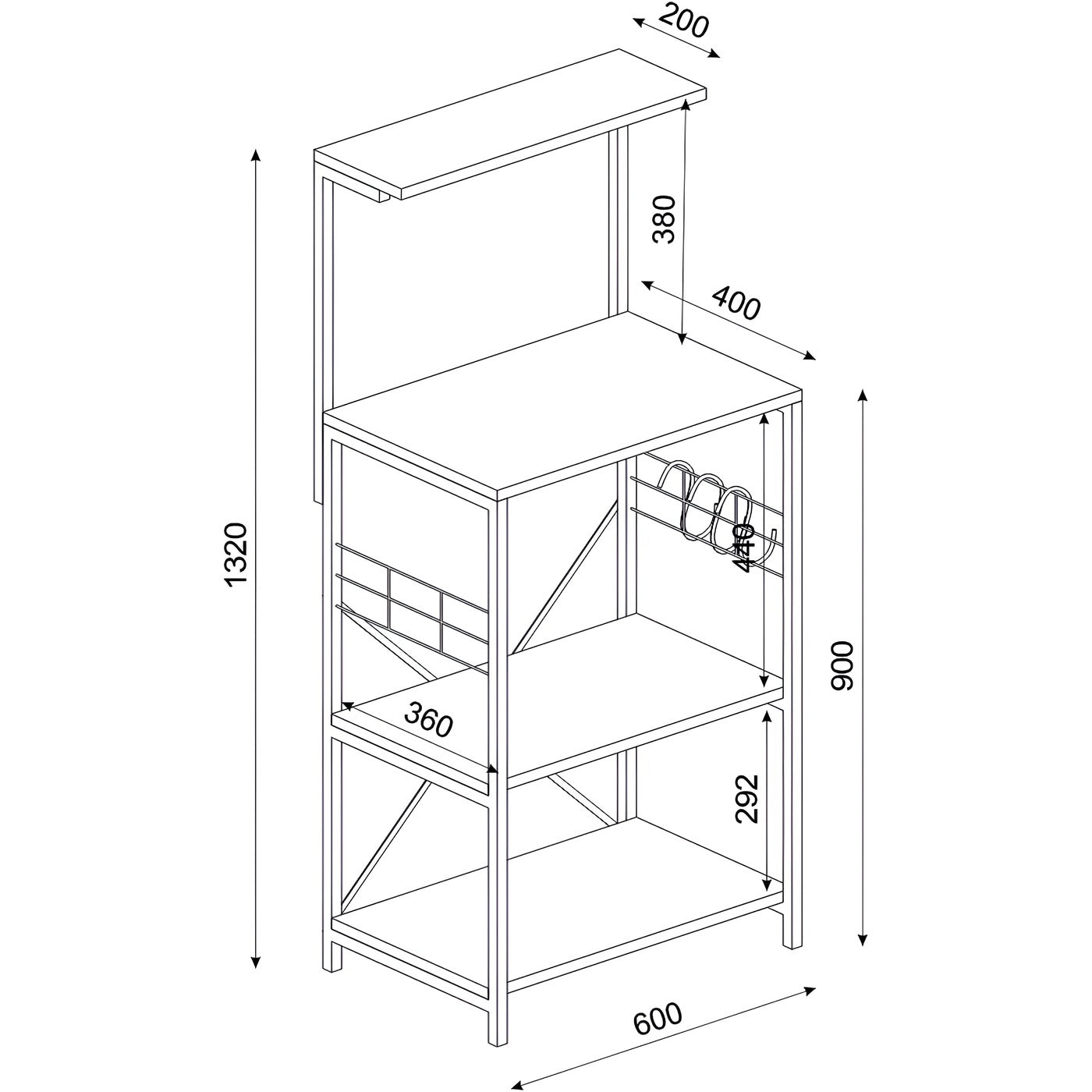 HavenzUp 4-tier kitchen storage rack dimensions 132 cm height, 60 cm width and 40 cm depth