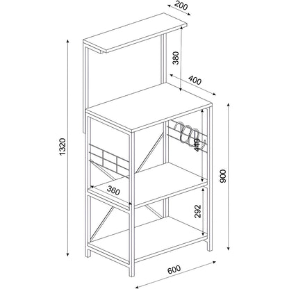 HavenzUp 4-tier kitchen storage rack dimensions 132 cm height, 60 cm width and 40 cm depth