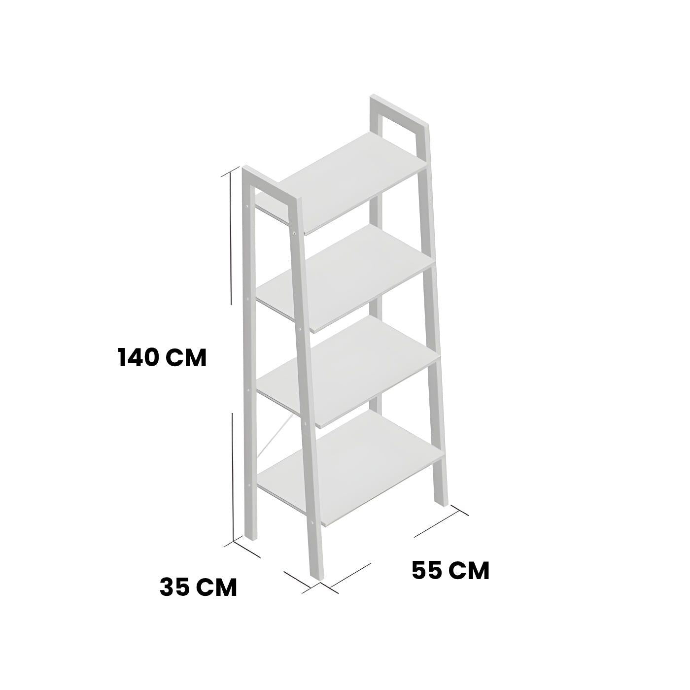 Dimensions of HavenzUp 4-tier ladder bookshelf measuring 140 cm height, 55 cm width and 35 cm depth