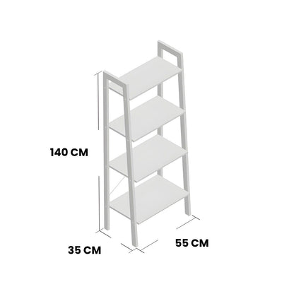 Dimensions of HavenzUp 4-tier ladder bookshelf measuring 140 cm height, 55 cm width and 35 cm depth