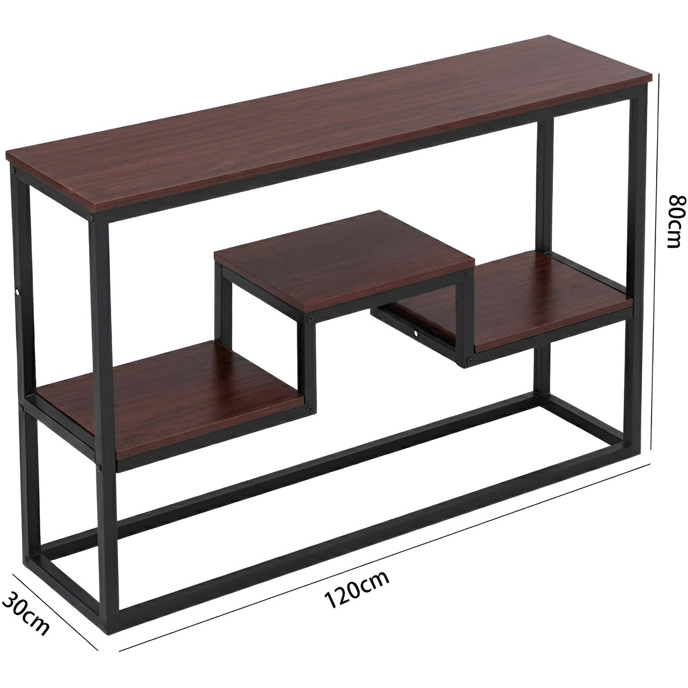Dimensions of HavenzUp industrial TV stand and console table measuring 120 cm width, 80 cm height and 30 cm depth