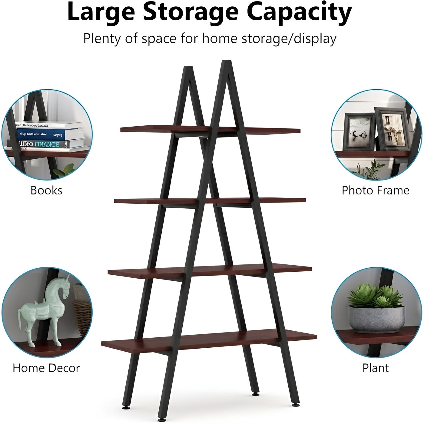 HavenzUp 4-tier ladder bookshelf displaying books, plants, picture frames and decorative accessories