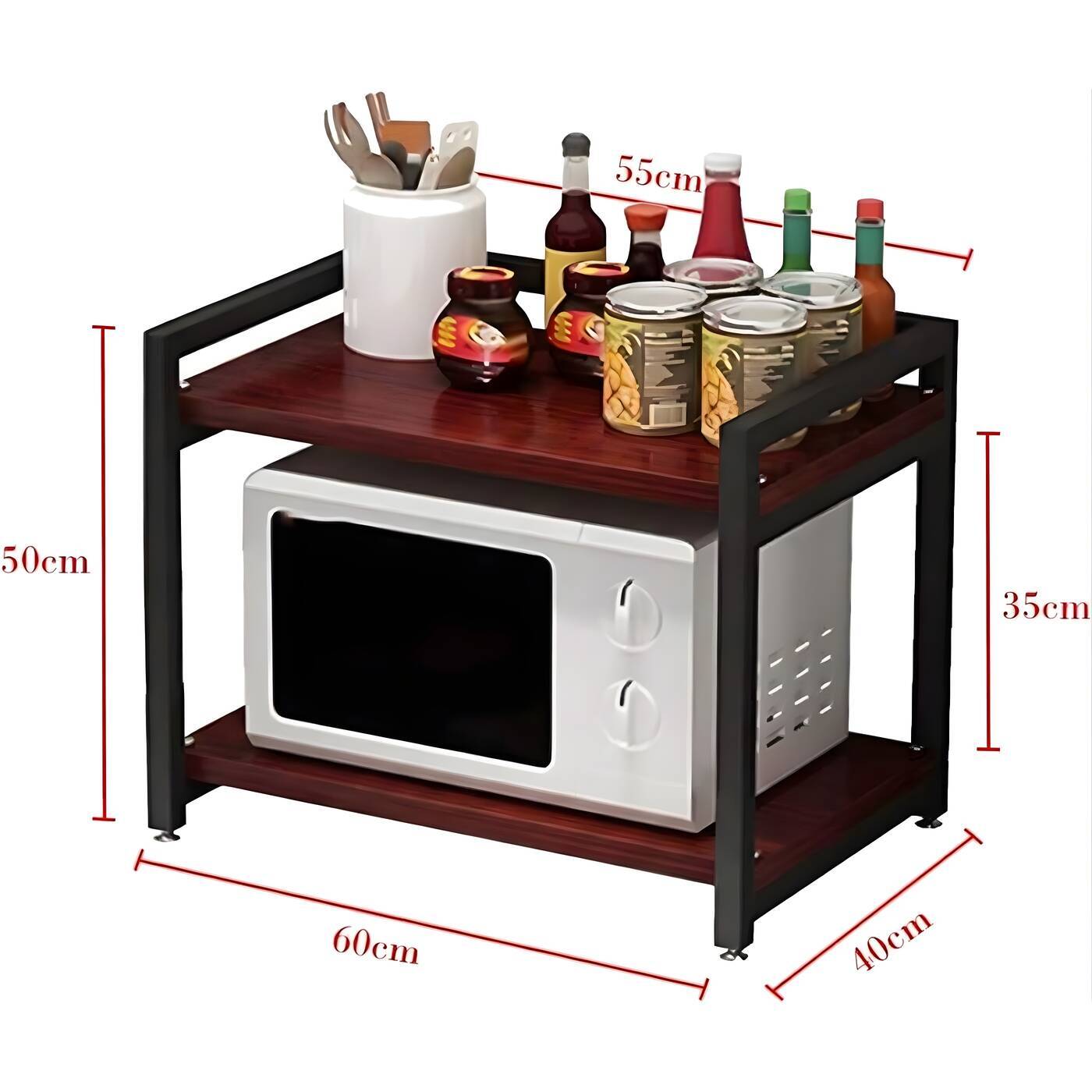 Dimensions of HavenzUp 2-tier microwave oven stand measuring 60 x 40 x 50 cm kitchen storage rack