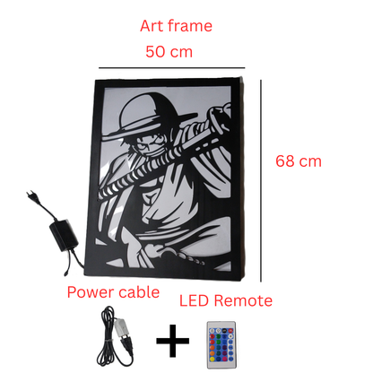 Luffy LED wall art package contents with frame, cable, and remote